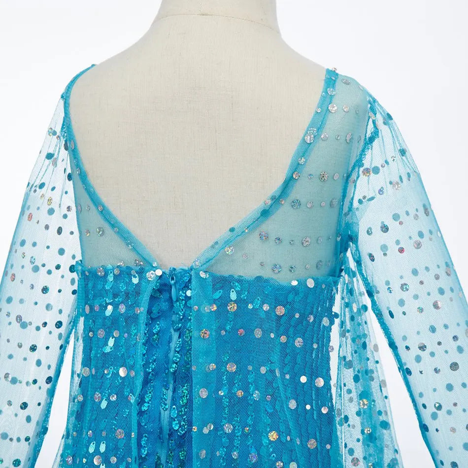 Vestito Halloween. Abito da Principessa Elsa Blu con Paillettes.