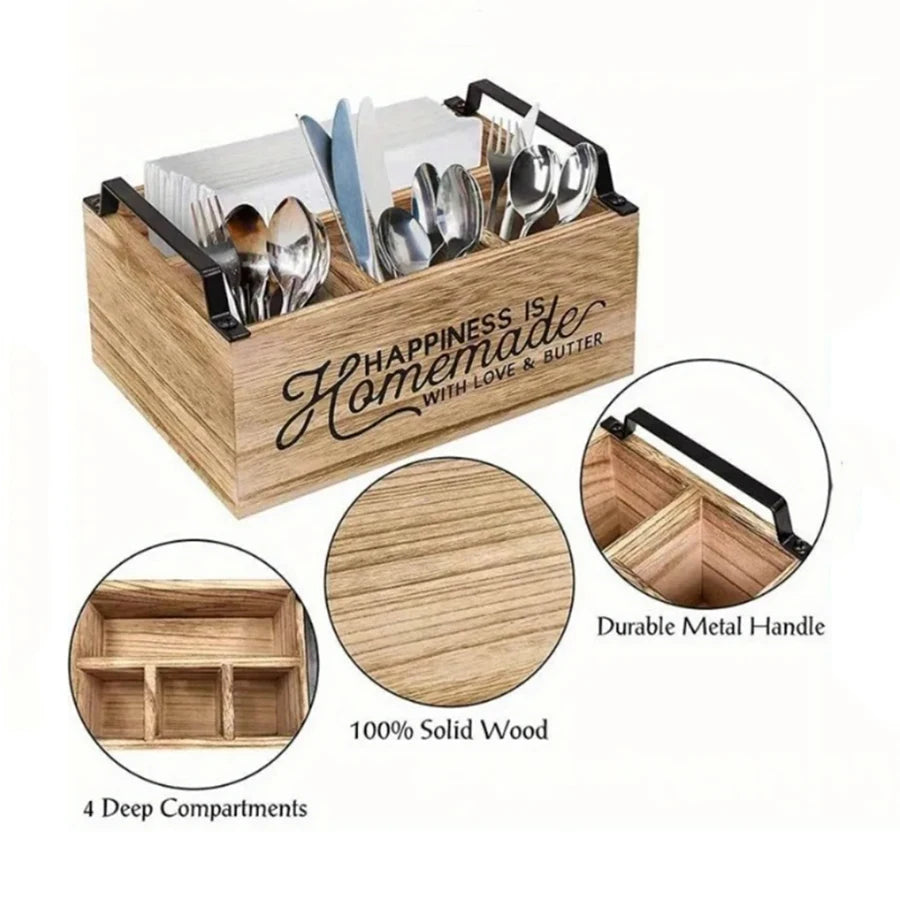 Rustic Order. Scatola Organizer in Legno per Utensili e Oggetti Vari per Cucina o Coffee Bar