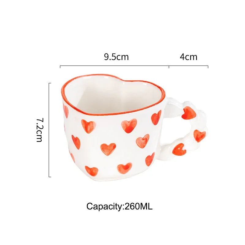 Tazza a Forma di Cuore con Piattino. Tazza in Ceramica Dipinta a Mano per Caffè o Tè