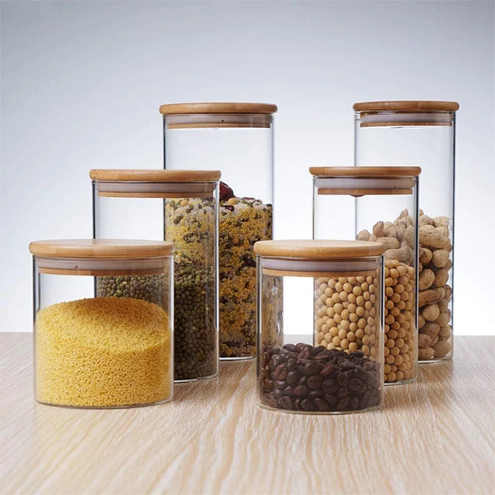 5-Piece Glass Food Storage Set with Bamboo Lids – Airtight, Durable & Stylish Kitchen Organizer