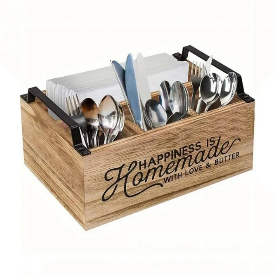 Rustic Order. Scatola Organizer in Legno per Utensili e Oggetti Vari per Cucina o Coffee Bar