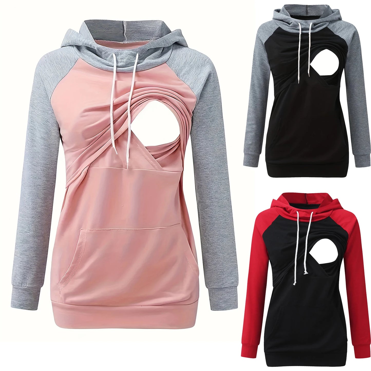 Sweat à capuche d'allaitement et de maternité – Haut d'allaitement confortable avec poche kangourou