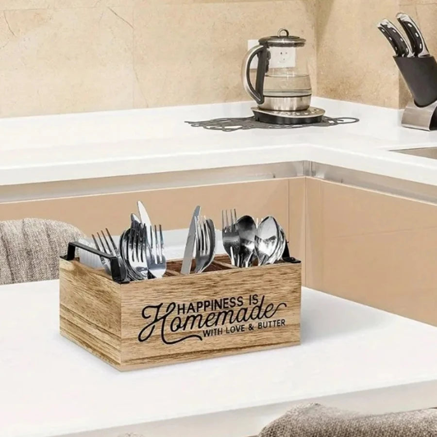 Rustic Order. Scatola Organizer in Legno per Utensili e Oggetti Vari per Cucina o Coffee Bar