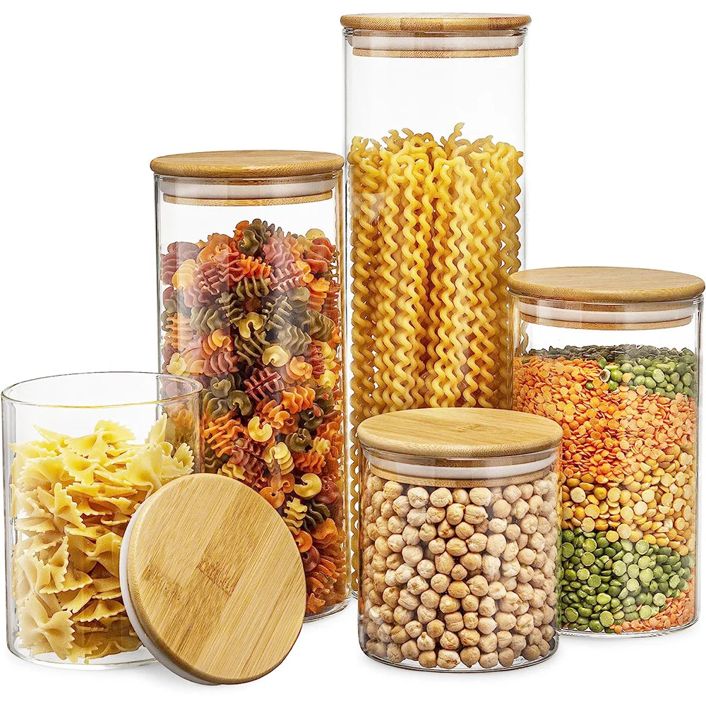 5-Piece Glass Food Storage Set with Bamboo Lids – Airtight, Durable & Stylish Kitchen Organizer