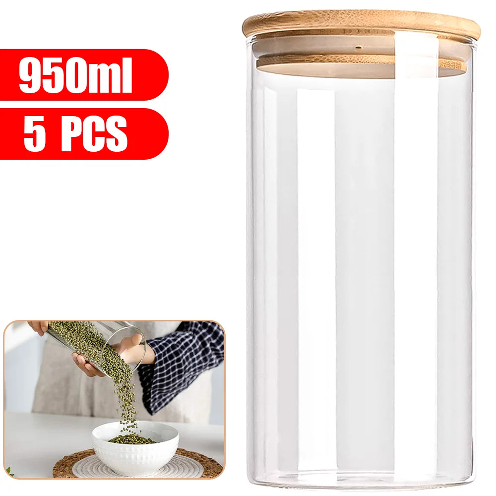5-Piece Glass Food Storage Set with Bamboo Lids – Airtight, Durable & Stylish Kitchen Organizer