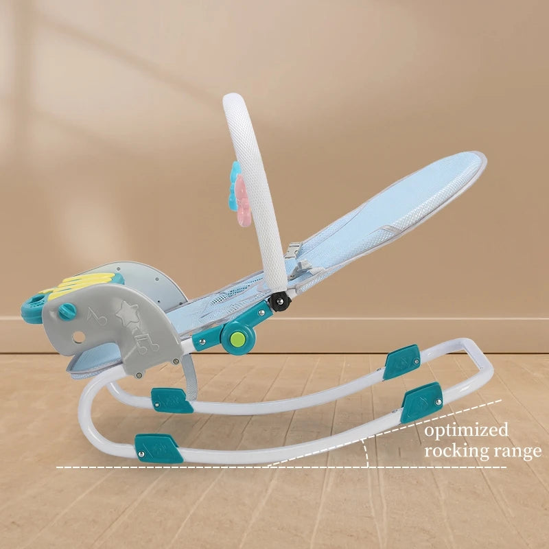2-in-1 Sedia Rocking per Bambini con Musica e Giocattoli. Il Posto Perfetto per il Comfort e il Gioco del Tuo Bambino