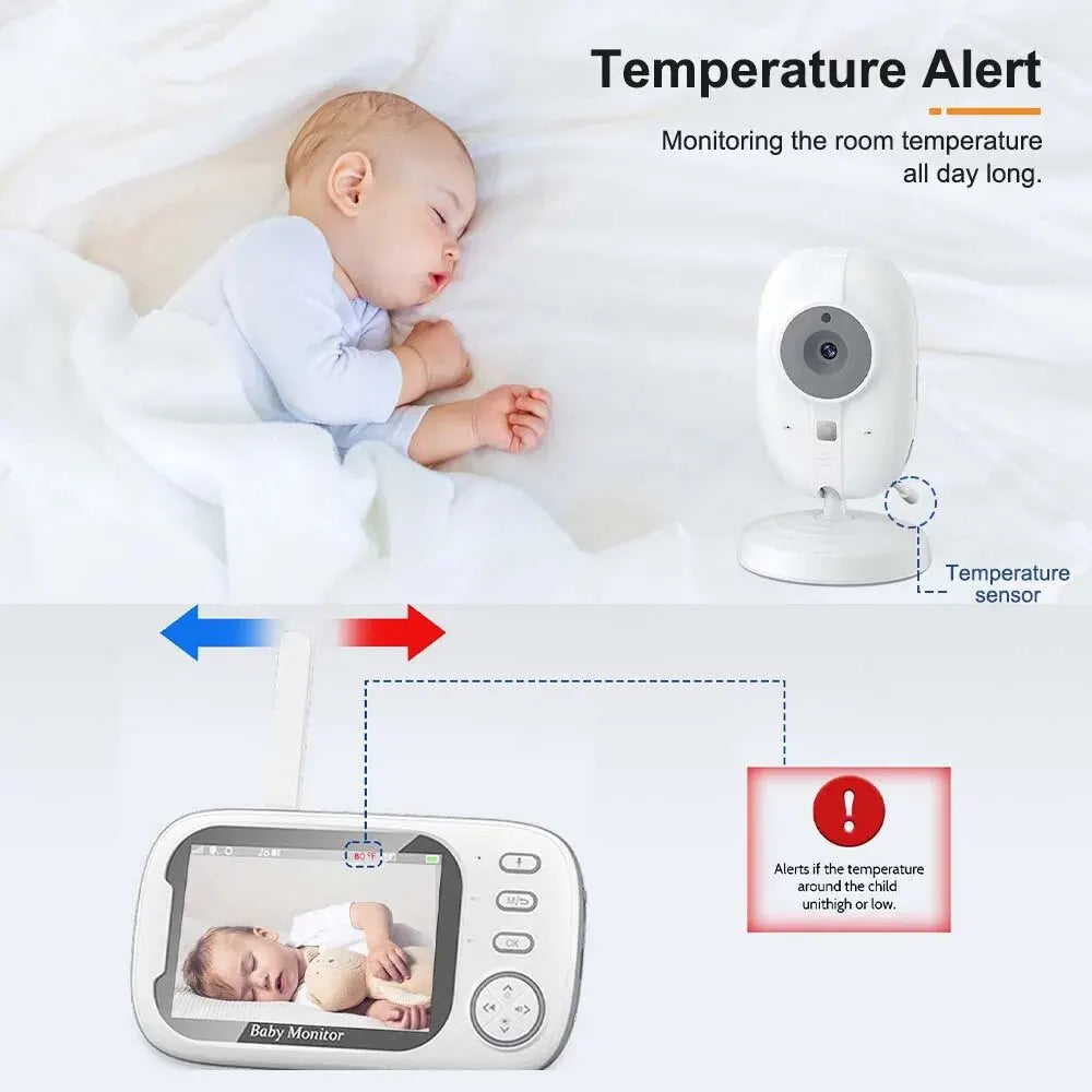 Baby Monitor 3.5 pollici con Audio, Visione Notturna e Termometro. Sicurezza Totale