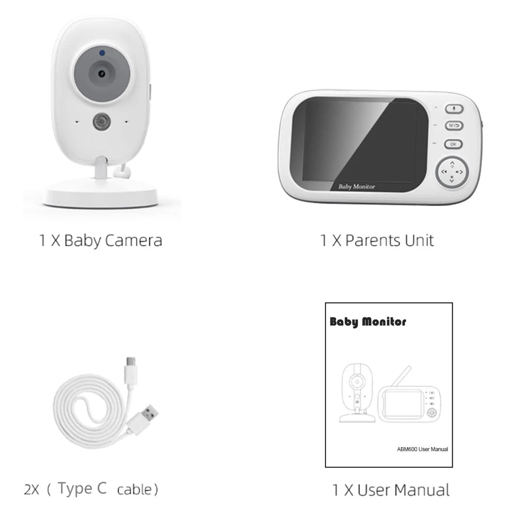 Baby Monitor 3.5 pollici con Audio, Visione Notturna e Termometro. Sicurezza Totale