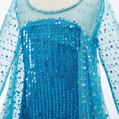 Vestito Halloween. Abito da Principessa Elsa Blu con Paillettes.