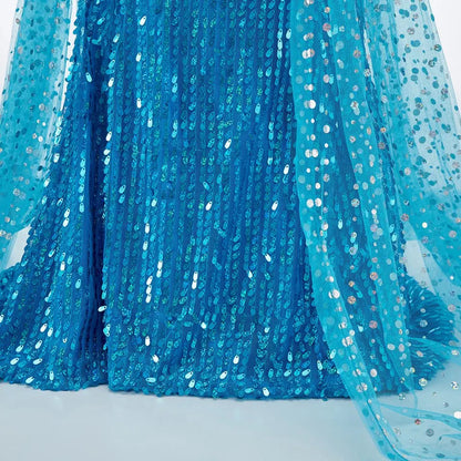 Vestito Halloween. Abito da Principessa Elsa Blu con Paillettes.