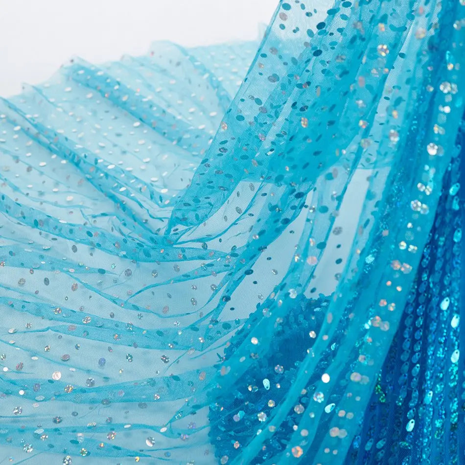 Vestito Halloween. Abito da Principessa Elsa Blu con Paillettes.