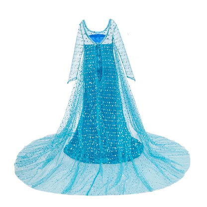 Vestito Halloween. Abito da Principessa Elsa Blu con Paillettes.