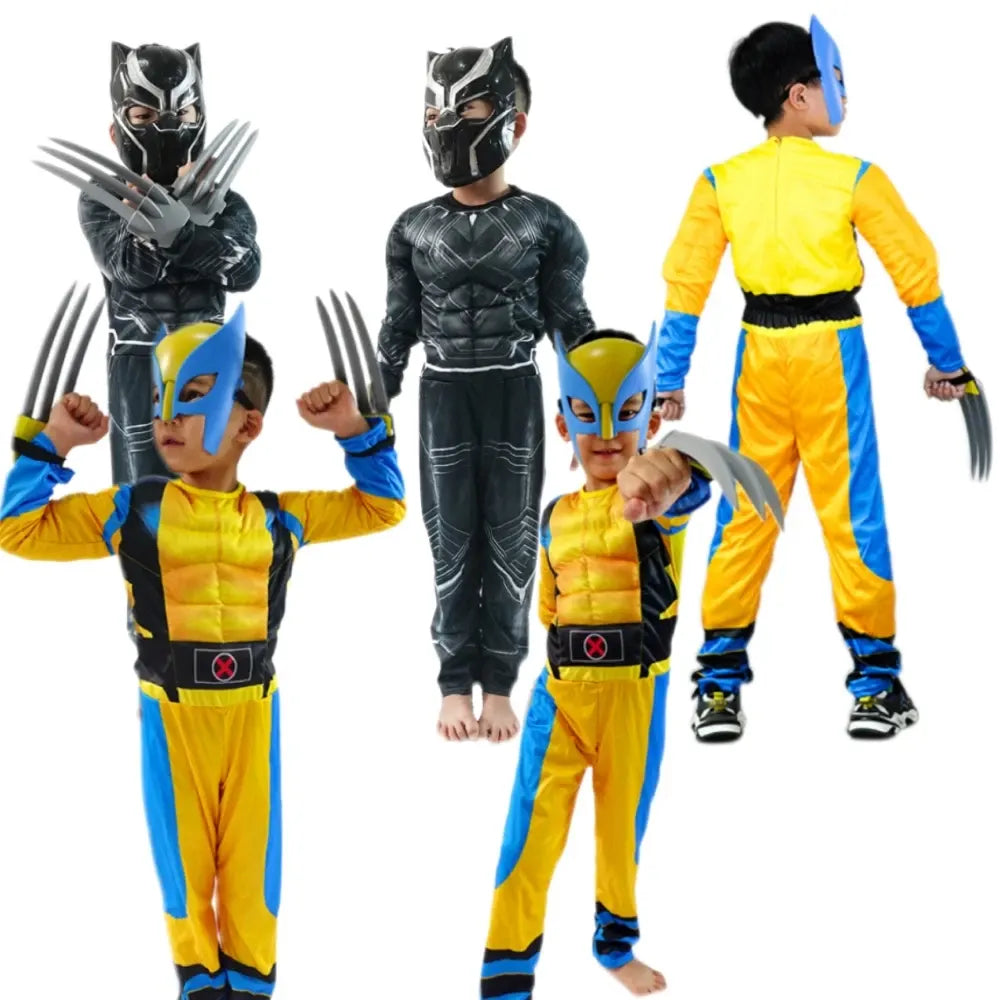 Costume Halloween Wolverine Bambini. Tuta Muscolosa con Maschera