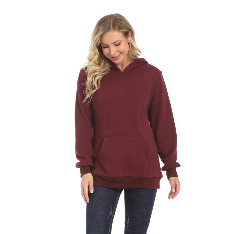 Felpa Premaman Allattamento Invernale. Maglia Termica con Cappuccio e Maniche Lunghe