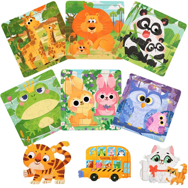 Puzzle Montessori in Legno con Animali. Apprendimento Creativo per Bambini da 2 a 7 Anni 🦁🦓