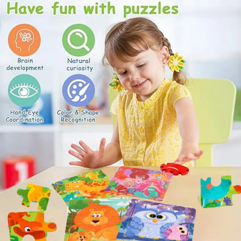 Puzzle Montessori in Legno con Animali. Apprendimento Creativo per Bambini da 2 a 7 Anni 🦁🦓