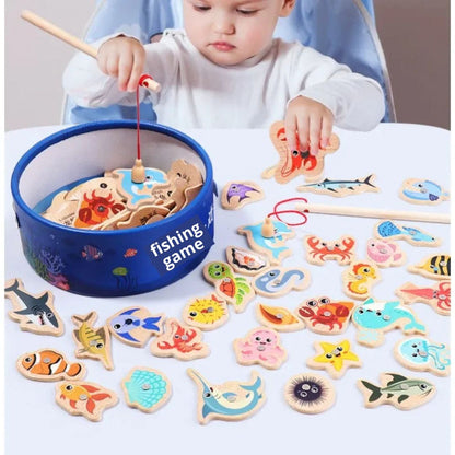 Gioco Montessori in Legno da Pesca: Giocattolo Educativo con Tema Vita Marina