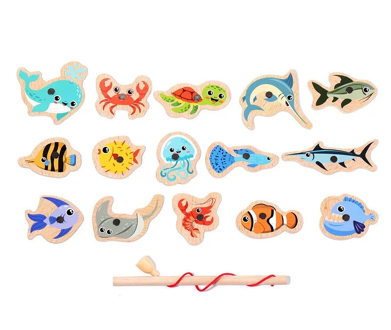 Gioco Montessori in Legno da Pesca: Giocattolo Educativo con Tema Vita Marina