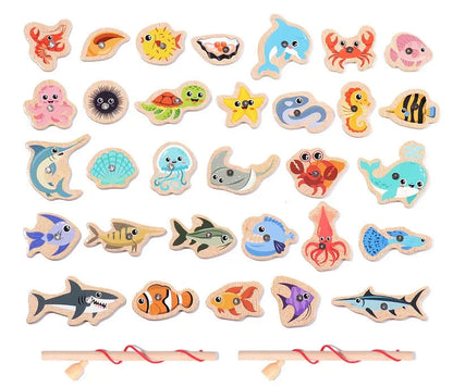 Gioco Montessori in Legno da Pesca: Giocattolo Educativo con Tema Vita Marina