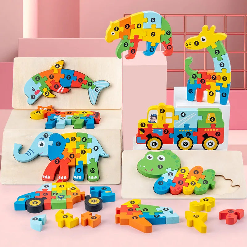 Puzzle Montessori 3D in Legno. Dinosauri e Animali Colorati per Piccoli Grandi Esploratori! 🦕🎨