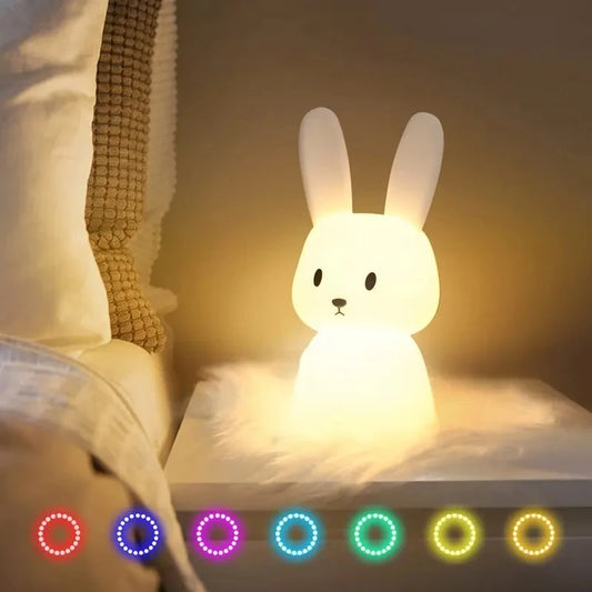 Coniglietto morbido e luminoso. Luce Notturna in Silicone con Sensore Touch per Bambini