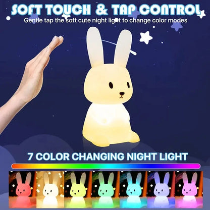 Coniglietto morbido e luminoso. Luce Notturna in Silicone con Sensore Touch per Bambini