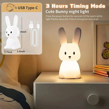 Coniglietto morbido e luminoso. Luce Notturna in Silicone con Sensore Touch per Bambini