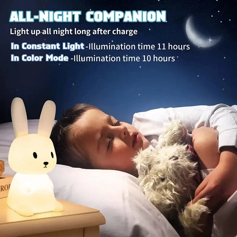 Coniglietto morbido e luminoso. Luce Notturna in Silicone con Sensore Touch per Bambini