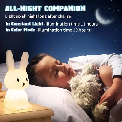 Coniglietto morbido e luminoso. Luce Notturna in Silicone con Sensore Touch per Bambini