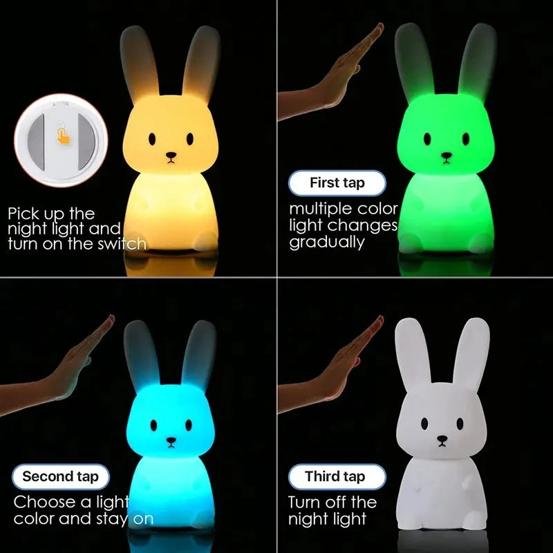 Coniglietto morbido e luminoso. Luce Notturna in Silicone con Sensore Touch per Bambini