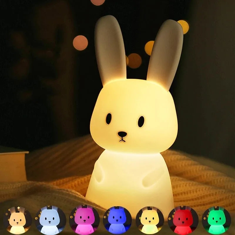 Coniglietto morbido e luminoso. Luce Notturna in Silicone con Sensore Touch per Bambini