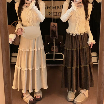 Gonna Lunga Premaman Elegante in Pizzo | Vita Alta & Volant