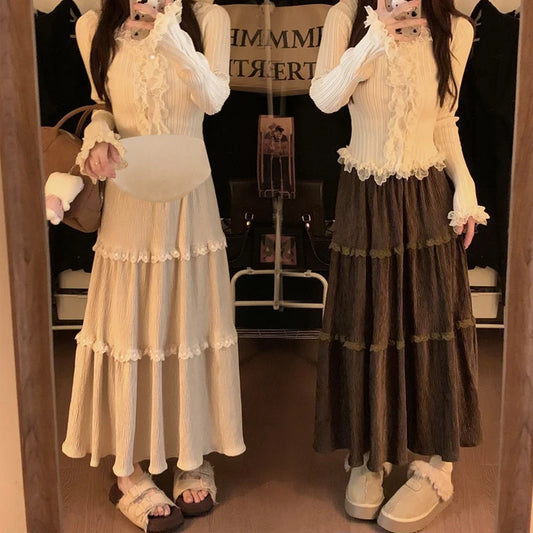 Gonna Lunga Premaman Elegante in Pizzo | Vita Alta & Volant