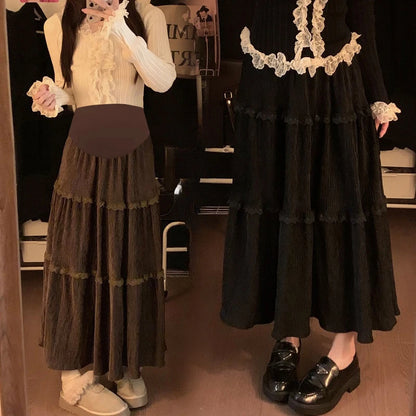 Gonna Lunga Premaman Elegante in Pizzo | Vita Alta & Volant