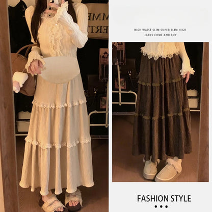 Gonna Lunga Premaman Elegante in Pizzo | Vita Alta & Volant