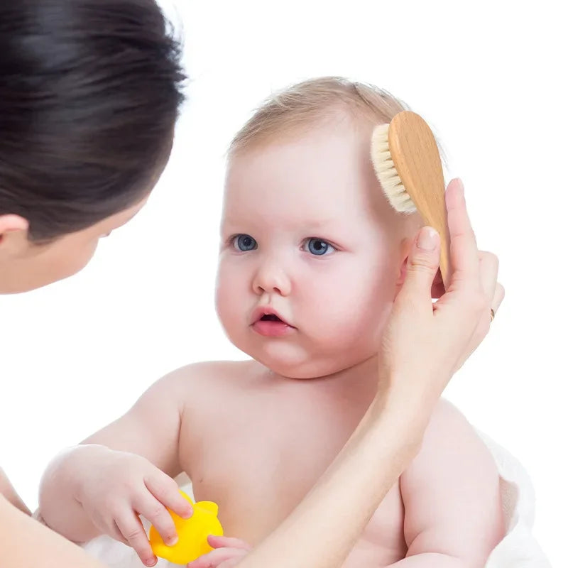 Spazzola per i capelli in Lana per Neonati. Pettine Massaggiante in Legno per Capelli Delicati