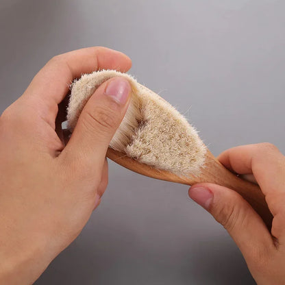 Spazzola per i capelli in Lana per Neonati. Pettine Massaggiante in Legno per Capelli Delicati