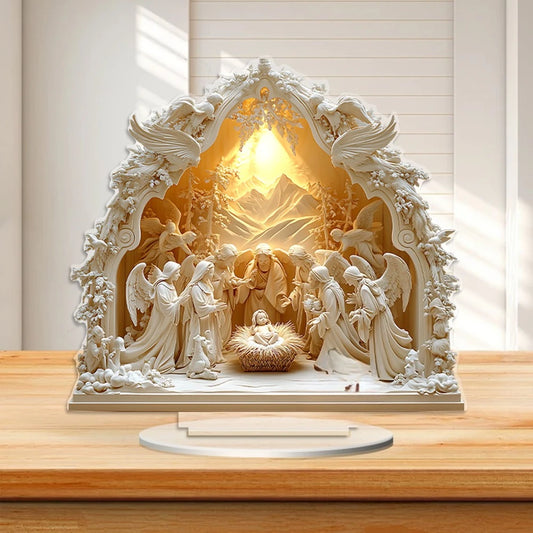 Presepe Bianco Acrilico da Tavolo Natalizio