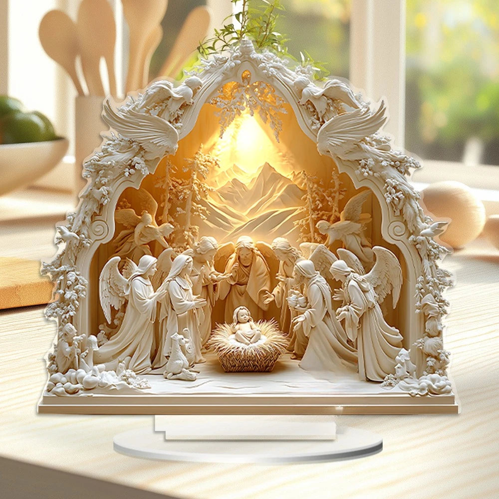 Presepe Bianco Acrilico da Tavolo Natalizio