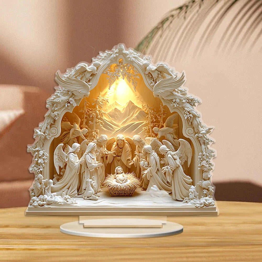 Presepe Bianco Acrilico da Tavolo Natalizio