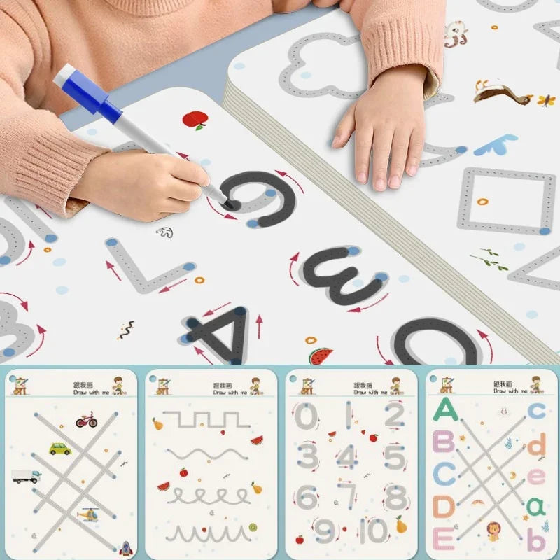 Quaderno Tracciabile Riutilizzabile Montessori. Gioco Educativo per Bambini dai 3 ai 6 Anni