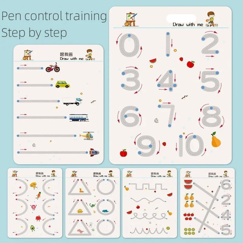Quaderno Tracciabile Riutilizzabile Montessori. Gioco Educativo per Bambini dai 3 ai 6 Anni