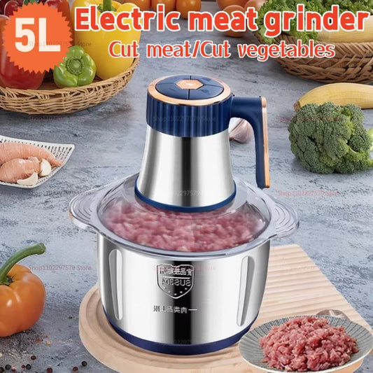 Electric Meat Grinder 5L Food Processor Stainless Steel Vegetable Slicer  Multi-function for Kitchen Cooking and Food Blender