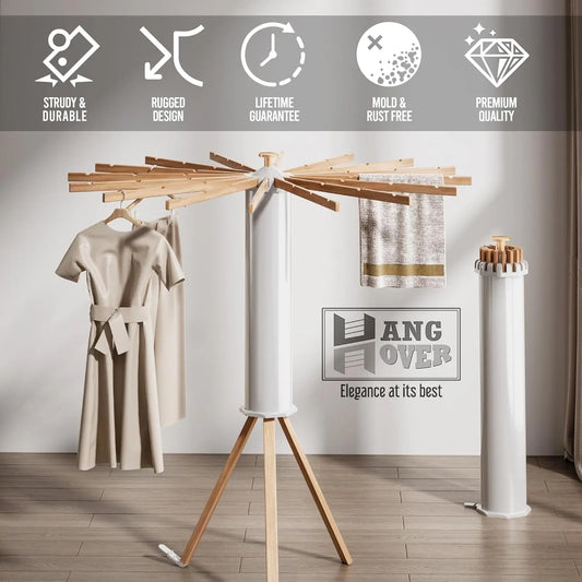 Stendibiancheria Pieghevole in Bambù a Forma di Polpo. 16 Bastoni per un Asciugatura Efficiente Ovunque