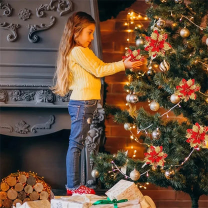 Fiori Natalizi Glitter 14,5 cm per Albero di Natale