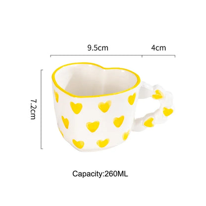 Tazza a Forma di Cuore con Piattino. Tazza in Ceramica Dipinta a Mano per Caffè o Tè
