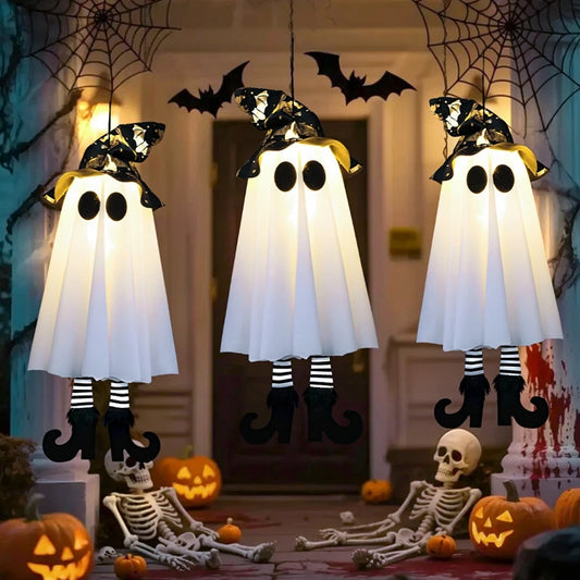 LED Light-Up Halloween Witch Ghost. Scary Hanging Ornaments