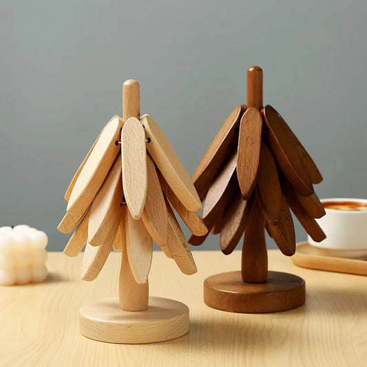 Nature Meets Function: 4PCS Wooden Tree Design Heat-Resistant Trivet & Coaster Set