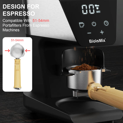 BioloMix Automatic Conical Burr Coffee Grinder – 30 Grind Settings for Espresso, French Press, Drip Coffee (300g Capacity)