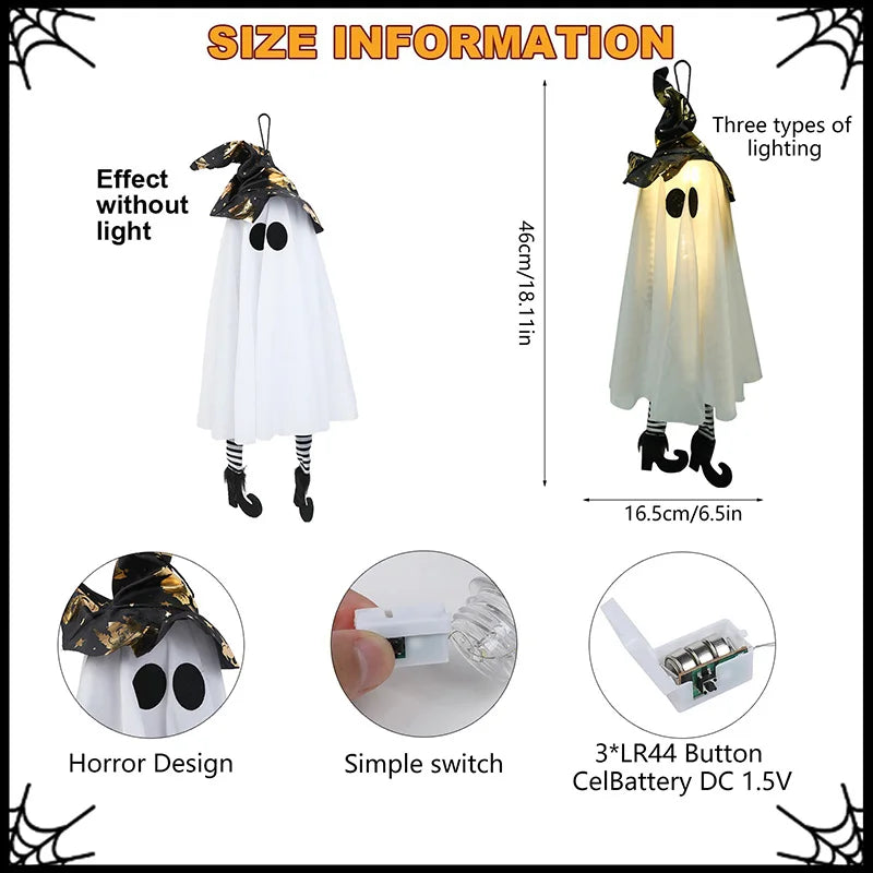 LED Light-Up Halloween Witch Ghost. Scary Hanging Ornaments